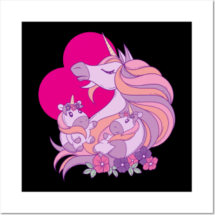 Unicorn mom with unicorn daughters Posters and Art